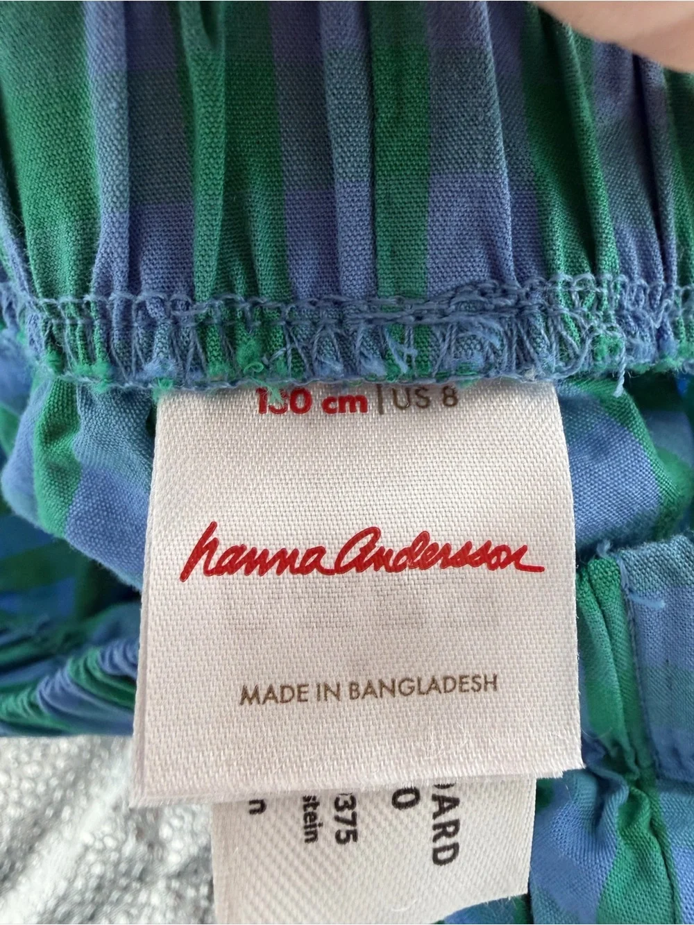 Hanna Andersson Poplin Parachute Pants Green Blue Striped Stripes Girls Kids 8
